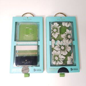 Kate Spade Clear White Jewel Flower/Charlotte Stripe Black S9 Phone Case Bundle
